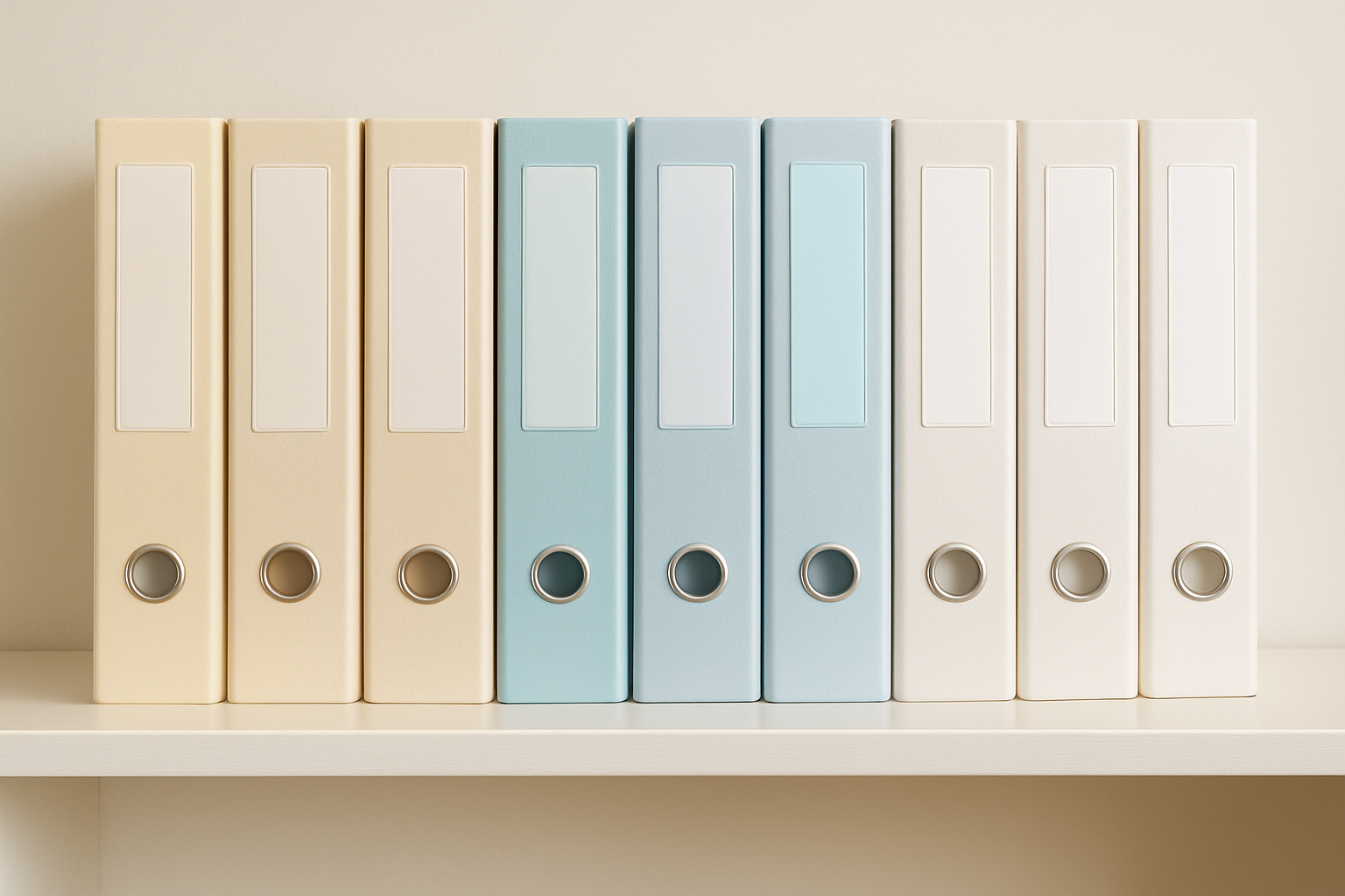 classeur de bureau de couleur blanc beige et bleu pour classement