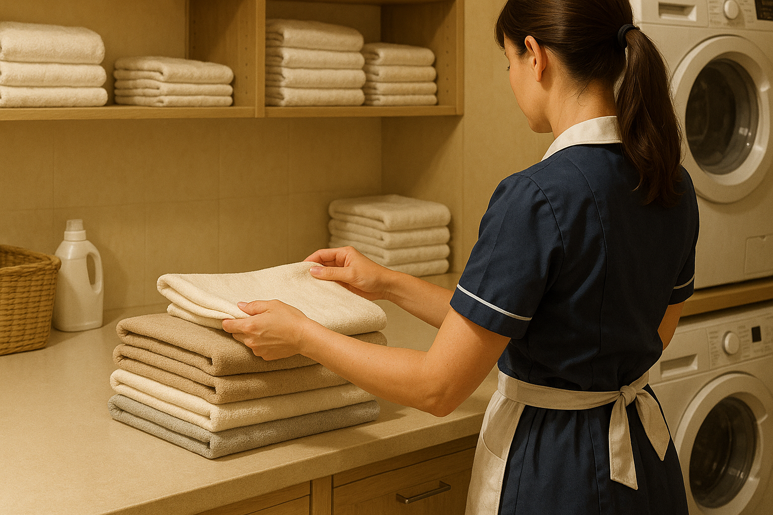 personnel de maison femme de menage plie le linge de maison