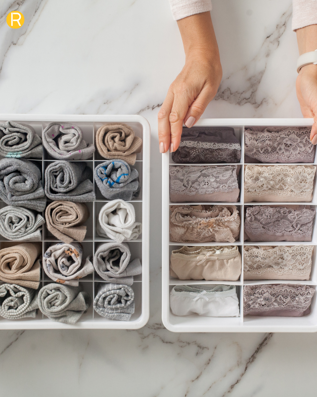 Panier de rangement pour sous-vêtements bien organisé