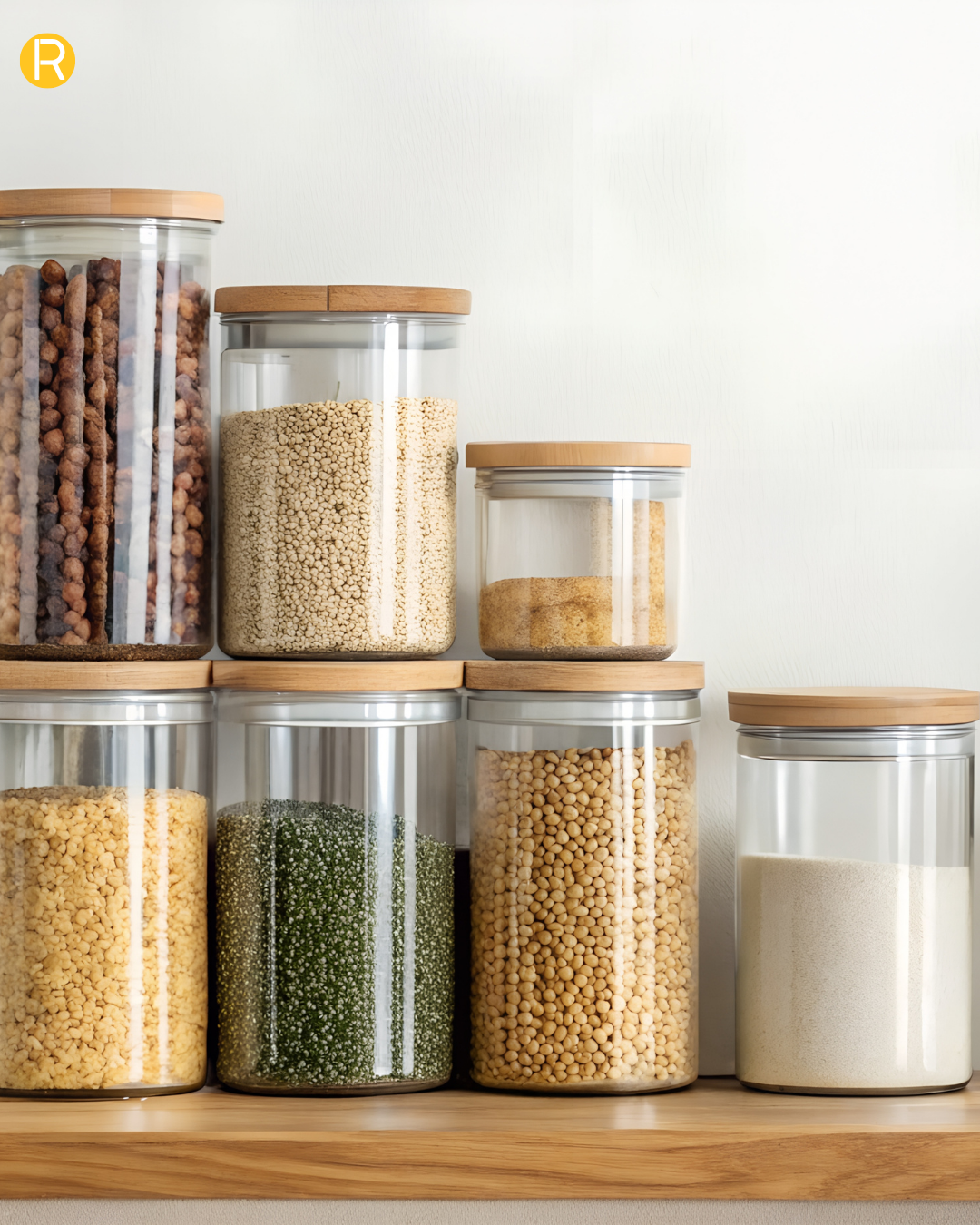 Pour une harmonie en cuisine des bocaux en verre bien propre bien rangé 